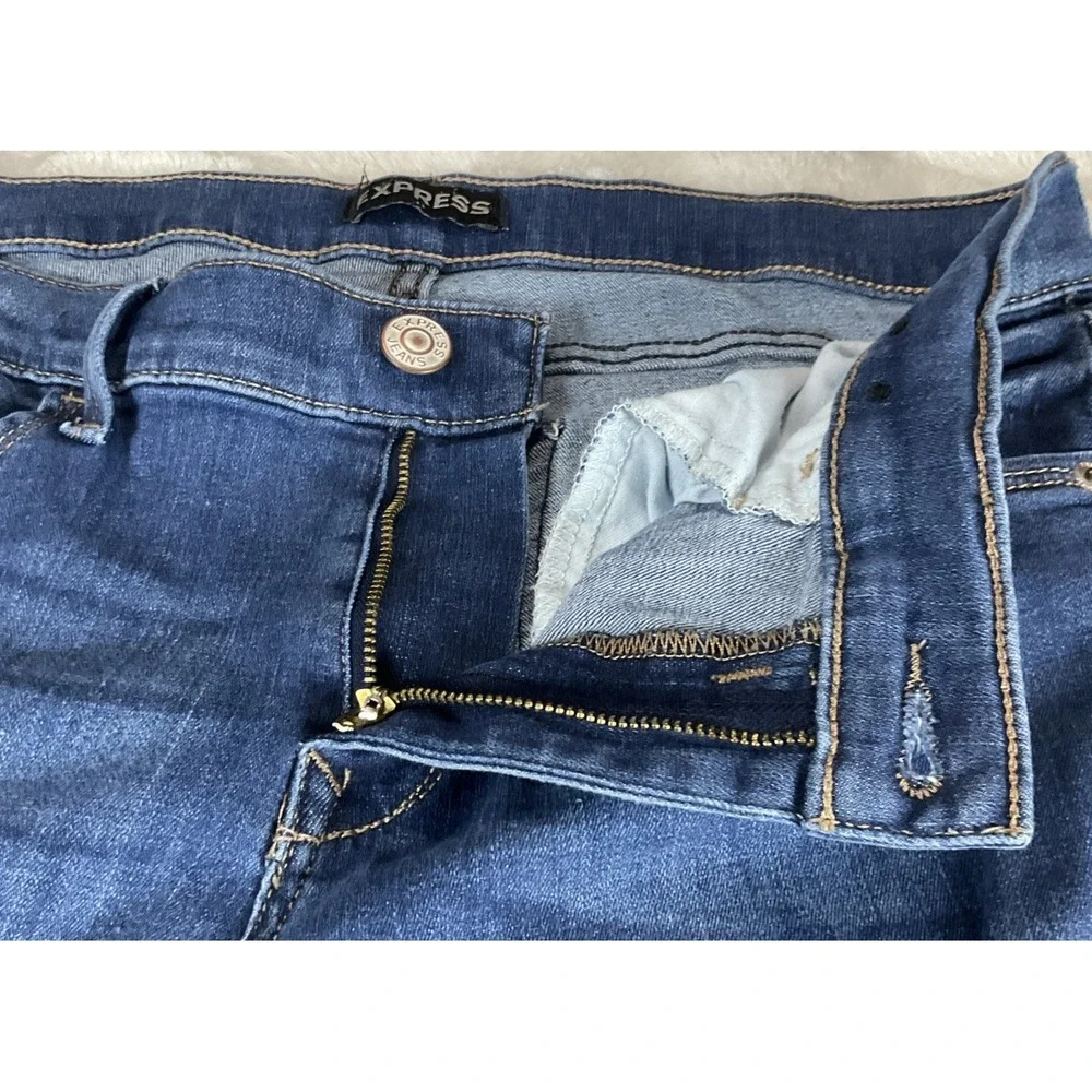 Express  Womens 12S  Blue Denim Jeans Cotton Stretch Distressed Mid Rise Legging